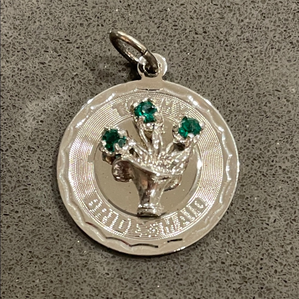 Vintage 925 Sterling Silver and Green Rhinestone To My Bridesmaid Pendant